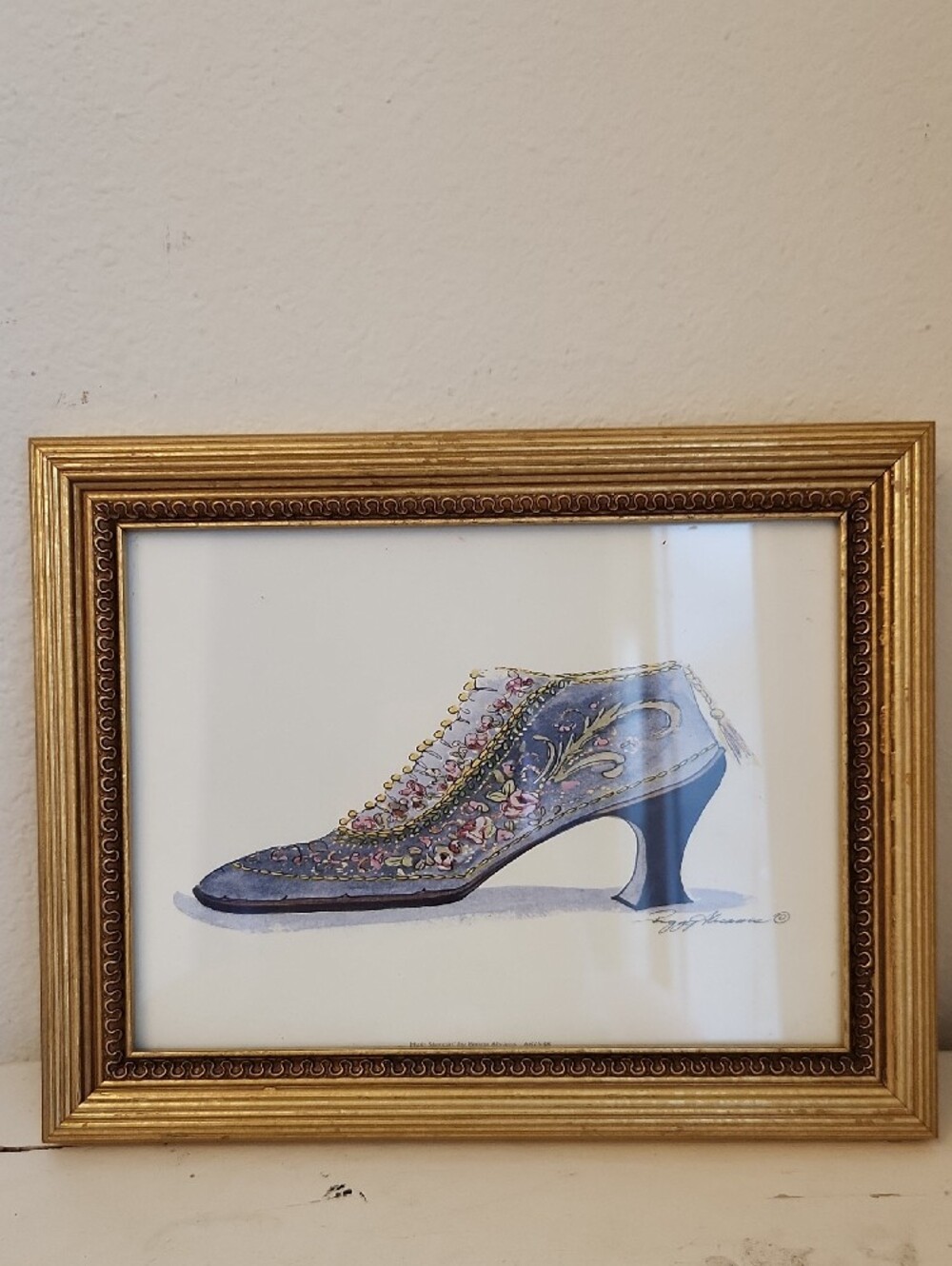 ♤ Embroidered Heeled Mule Art Print in Gold Frame